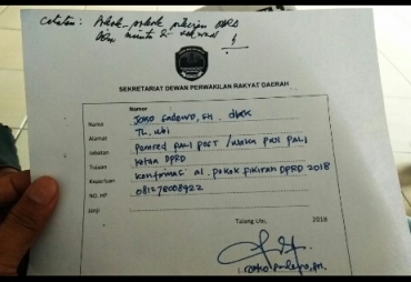 Bukti Isi Tamu untuk menghadap Ketua DPRD Pali