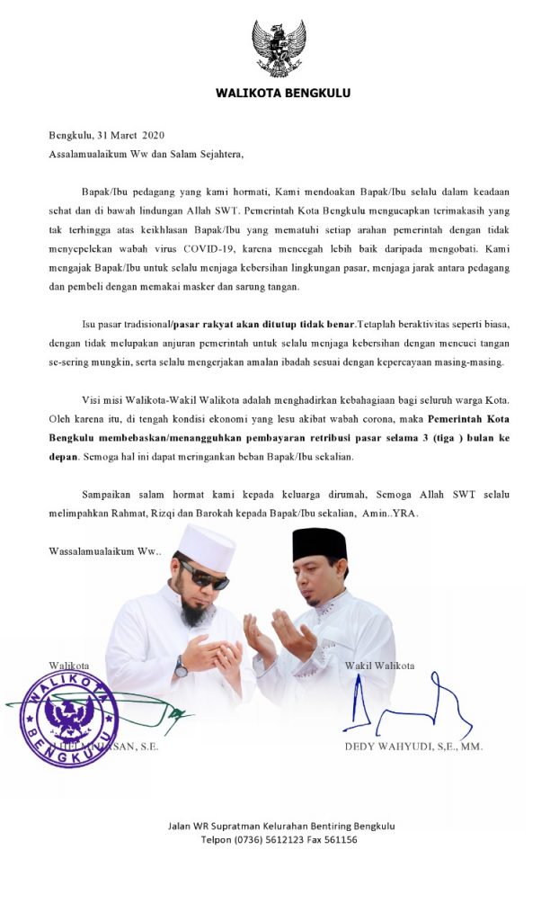 Walikota : Pemkot Tangguhkan Biaya Retribusi Pasar 3 Bulan Kedepan