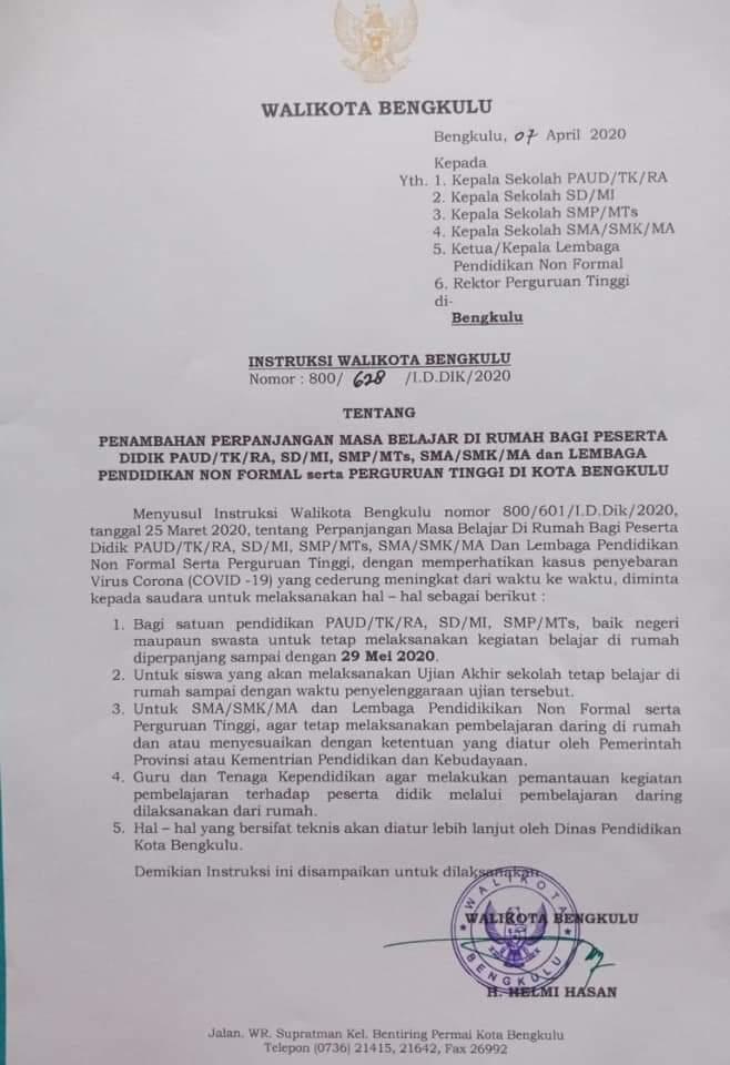 Pemkot Tambah Masa Belajar di Rumah Hingga Hari Raya