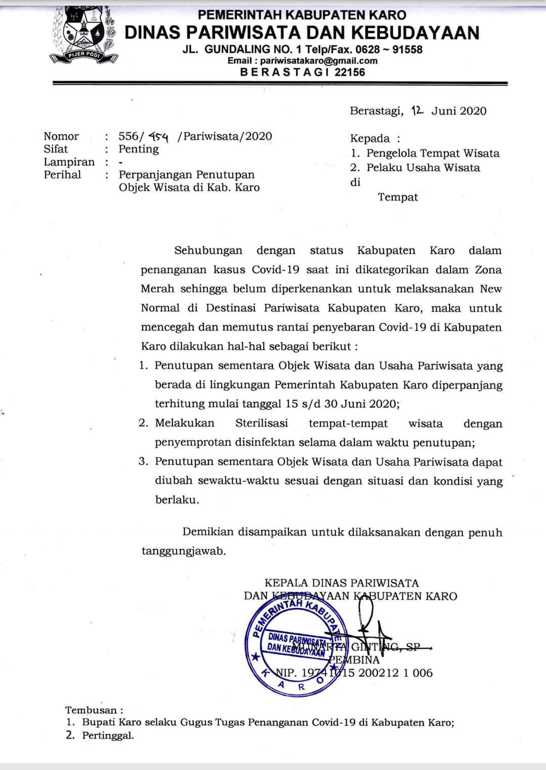 Penutupan Tempat Wisata di Karo Diperpanjang