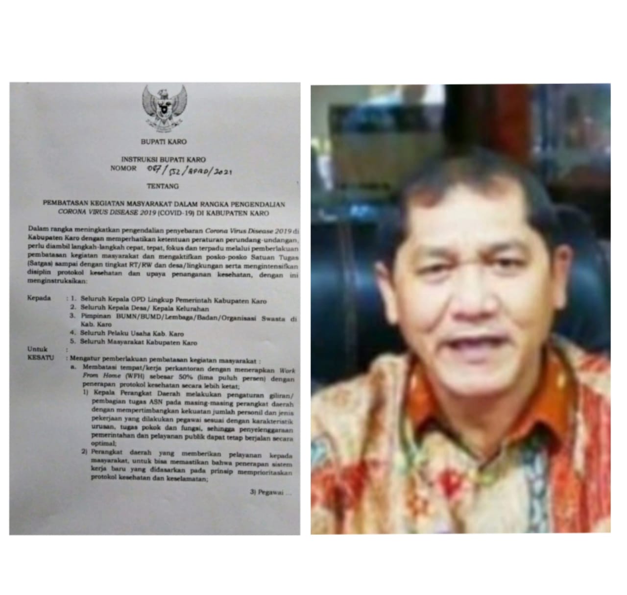 Terkait Pembatasan Kegiatan Masyarakat Berikut 8 Intruksi Bupati Karo