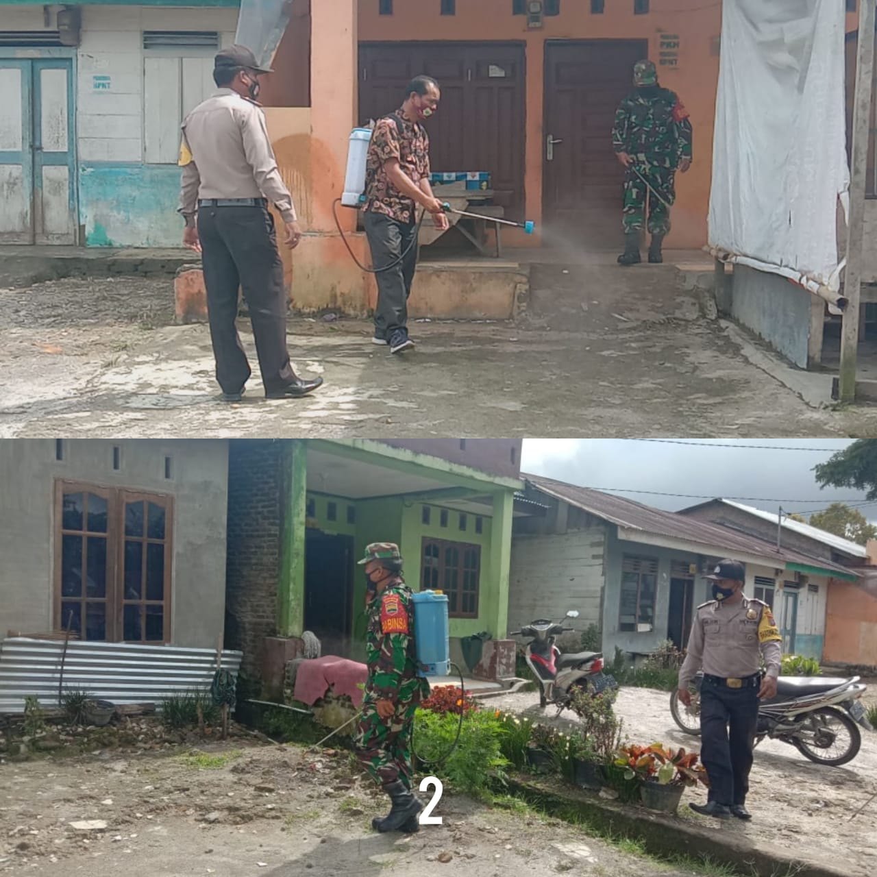 Tekan Penyebaran Covid-19 Tiga Pilar Desa Kecupak II Lakukan Sterilisasi Rumah Warga