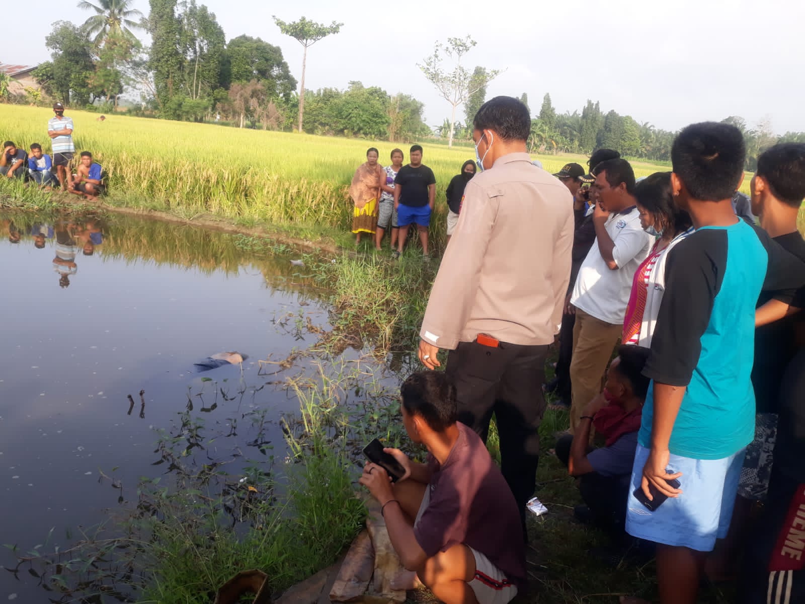 Penemuan Mayat Di Areal Persawahan Personil Polresta Deli Serdang Lakukan Olah TKP