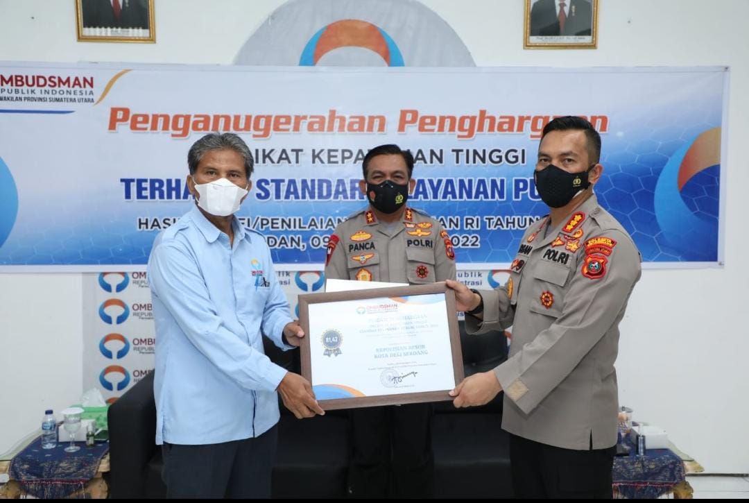 Polresta Deliserdang Raih Kepatuhan Tinggi Pelayanan Publik dari Ombudsman RI Kapolresta : Terimakasih Masyarakat