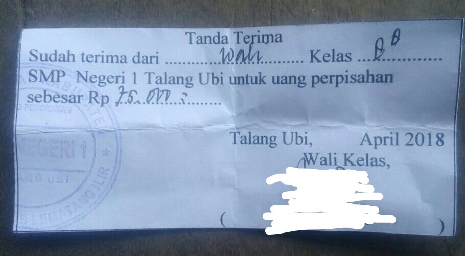 Tanda Bukti Pungutan yang dilakukan pihak sekolah 