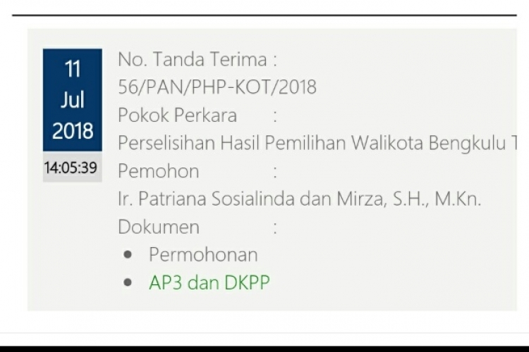 Bukti register gugatan di MK