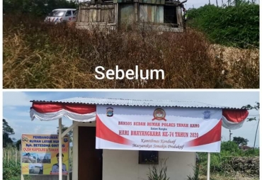 Rangkaian Peringatan Hari Bhayangkara Polres Tanah Karo Lakukan Bedah Rumah