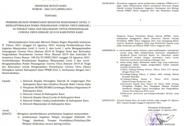 Bupati Karo Kembali Keluarkan Instruksi Perpanjangan PPKM