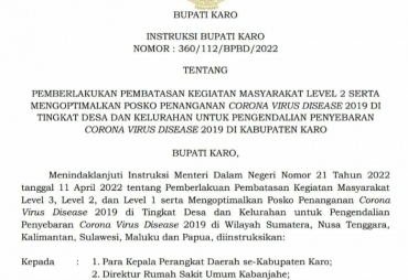 Jelang Hari Raya Idul Fitri Bupati Karo Keluarkan Inbup