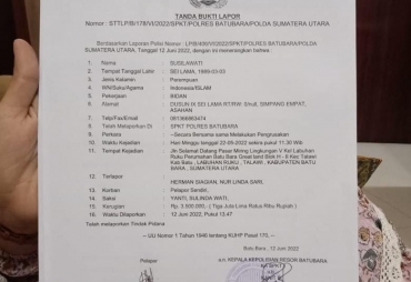 Bukti laporan istri, Hs (foto : ist)