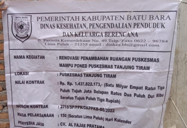 Bangun Proyek Renovasi atau penambahan ruangan Mampu Poned Puskesmas Tanjung Tiram masih dalam tahap pengerjaan (foto: Zulfauzan)