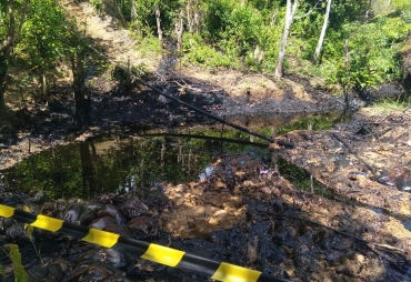 Tampak aliran Sungai dan kebun warga yang tercemar oleh Limbah Minyak